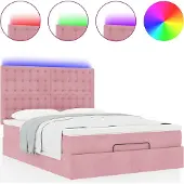Syfax Ottoman-Bett mit Matratzen & LEDs Rosa 140x200 cm Samt