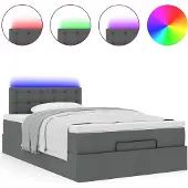 Syfax Ottomane Bett mit Matratze & LEDs Dunkelgrau 120x200 cm Stoff