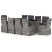 vidaXL 11-tlg. Garten-Essgruppe mit Auflagen Poly Rattan Grau
