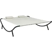 Syfax Gartenliege, doppelt, witterungsbeständig, Oxford-Gewebe, pulverbeschichteter Stahl, 200x173x45 cm, mit 2 Kissen, creme