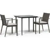 vidaXL 3-tlg. Garten-Essgruppe mit Kissen Poly Rattan und Stahl
