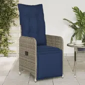 vidaXL Möbel Gartensessel Verstellbar mit Kissen Grau Poly Rattan - Gartenstühle 365699