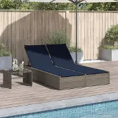 vidaXL Möbel Doppelte Sonnenliege mit Kissen Grau Poly Rattan - Gartenliegen 368635