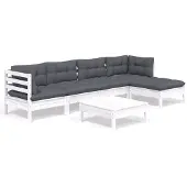vidaXL 6-tlg. Garten-Lounge-Set mit Kissen Weiß Kiefernholz