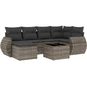 vidaXL 7-tlg. Garten-Sofagarnitur mit Kissen Grau Poly Rattan