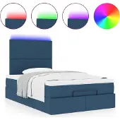 Syfax Ottoman-Bett mit Matratze & LEDs Blau 120x190 cm Stoff