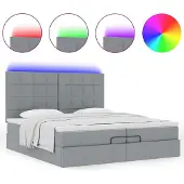 Syfax Ottoman-Bett mit Matratzen & LEDs Hellgrau 200x200 cm Stoff