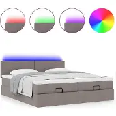 Syfax Ottoman-Bett mit Matratzen & LEDs Taupe 180x200 cm Stoff