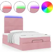 Syfax Ottoman-Bett mit Matratzen & LEDs Rosa 120x190 cm Samt