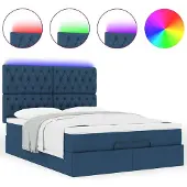 Syfax Ottoman-Bett mit Matratze & LEDs Blau 140x190 cm Stoff