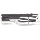 vidaXL 10-tlg. Garten-Lounge-Set mit Kissen Weiß Kiefer Massivholz