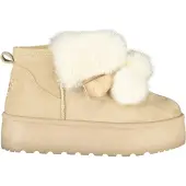Laura Biagiotti Elegante Damenstiefel in Beige mit Fell und Stickerei - 4cm Keilabsatz