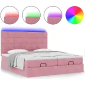 Syfax Ottoman-Bett mit Matratzen & LEDs Rosa 200x200 cm Samt