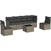 vidaXL 7-tlg. Garten-Sofagarnitur mit Kissen Grau Poly Rattan