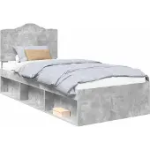Syfax Bettrahmen Beton Grau 75 x 190 cm Massives Kiefernholz