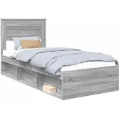 Syfax Bettrahmen Graues Sonoma 90 x 190 cm Massives Kiefernholz