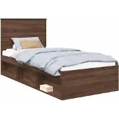 Syfax Bettrahmen Braun Eichen-Optik 90 x 200 cm Massives Kiefernholz