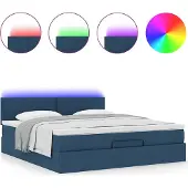 Syfax Ottoman-Bett mit Matratze & LEDs Blau 160x200 cm Stoff