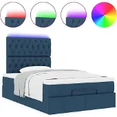 Syfax Ottoman-Bett mit Matratze & LEDs Blau 120x190 cm Stoff