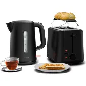 Klarstein Velaire Toaster Wasserkocher Set – 2 Scheiben Toaster mit 7 Bräunungsstufen, Brötchenaufsatz, Krümelfach, 1,7L Wasserkocher mit Kalkfilter, Frühstücksset