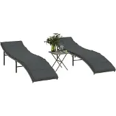 Prolenta Maison Exclusive - Sonnenliegen 2 Stk. mit Tisch Grau Poly Rattan