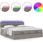 Syfax Ottoman-Bett mit Matratzen & LEDs Taupe 180x200 cm Stoff
