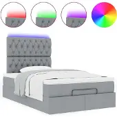Syfax Ottoman-Bett mit Matratze & LEDs Hellgrau 120x190 cm Stoff