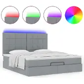 Syfax Ottoman-Bett mit Matratze & LEDs Hellgrau 180x200 cm Stoff