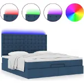 Syfax Ottoman-Bett mit Matratze & LEDs Blau 160x200 cm Stoff