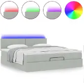 Syfax Ottoman-Bett mit Matratze & LEDs Hellgrau 160x200 cm Samt