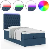 Syfax Ottoman-Bett mit Matratze & LEDs Blau 90x190 cm Stoff