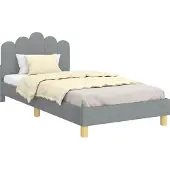 Syfax Kinderbettgestell mit Kopfteil Hellgrau 90 x 190 cm Stoff