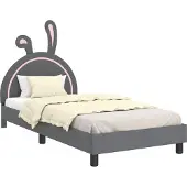 Syfax Kinderbettgestell mit Kopfteil Hellgrau 90 x 200 cm PU