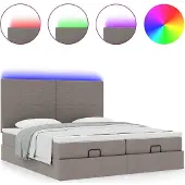 Syfax Ottoman-Bett mit Matratzen & LEDs Taupe 180x200 cm Stoff