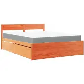 Syfax Bett mit Schubladen und Matratze Wachsbraun 140x200 Massivholz