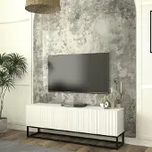 En.casa TV-Lowboard 'Verpsboga' mit 2 Klapptüren langes Gestell 135 x 32 x 47 cm Weiß