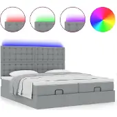 Syfax Ottoman-Bett mit Matratzen & LEDs Hellgrau 180x200 cm Stoff