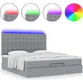 Syfax Ottoman-Bett mit Matratze & LEDs Hellgrau 180x200 cm Stoff