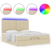 Syfax Ottoman-Bett mit Matratze & LEDs Creme 180x200 cm Stoff