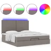 Syfax Ottoman-Bett mit Matratze & LEDs Taupe 180x200 cm Stoff
