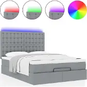 Syfax Ottoman-Bett mit Matratze & LEDs Hellgrau 140x200 cm Stoff