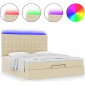 Syfax Ottoman-Bett mit Matratze & LEDs Creme 160x200 cm Stoff
