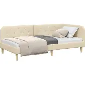Syfax Eckbettgestell Creme 100 x 200 cm Stoff