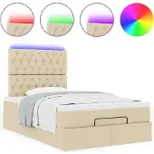 Syfax Ottoman-Bett mit Matratze & LEDs Creme 120x190 cm Stoff