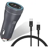Connect Autoladegerät InCarz Duplex Schnellladung 55W USB-C Lightning 1m Kabel für Android iPhone