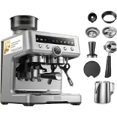 MOVA S20 Pro Siebträgermaschine mit Mahlwerk, 20 Bar Espressomaschine, Dual-Boiler- & Dual-Pumpen-System, Milchaufschäumer, Silber