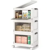 Costway 75 L Aufbewahrungsbox mit Deckel faltbar, 3er Set Kunststoffbox, Aufbewahrungsbehälter mit Rollen & Türen, Stapelboxen, 41x31,5x72,5cm, Weiß