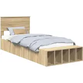 Syfax Bettrahmen mit Regal Sonoma-Eiche 100 x 200 cm Holzwerkstoff