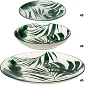 Secret De Gourmet Geschirr-Set PALME aus Porzellan, 18-teilig mit Palmblätter- & Monster-Design
