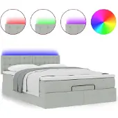 Syfax Ottoman-Bett mit Matratze & LEDs Hellgrau 140x200 cm Samt